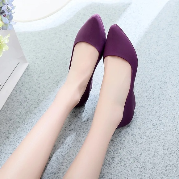 Women's Wedge Pumps Closed Toe Slip on  Waterproof Pointed Toe Ballet Flat Shoes - Picture 3 of 5
